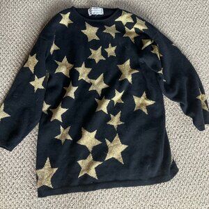 Adreinne Vittadini Long Black Star Sweater Gold Stars